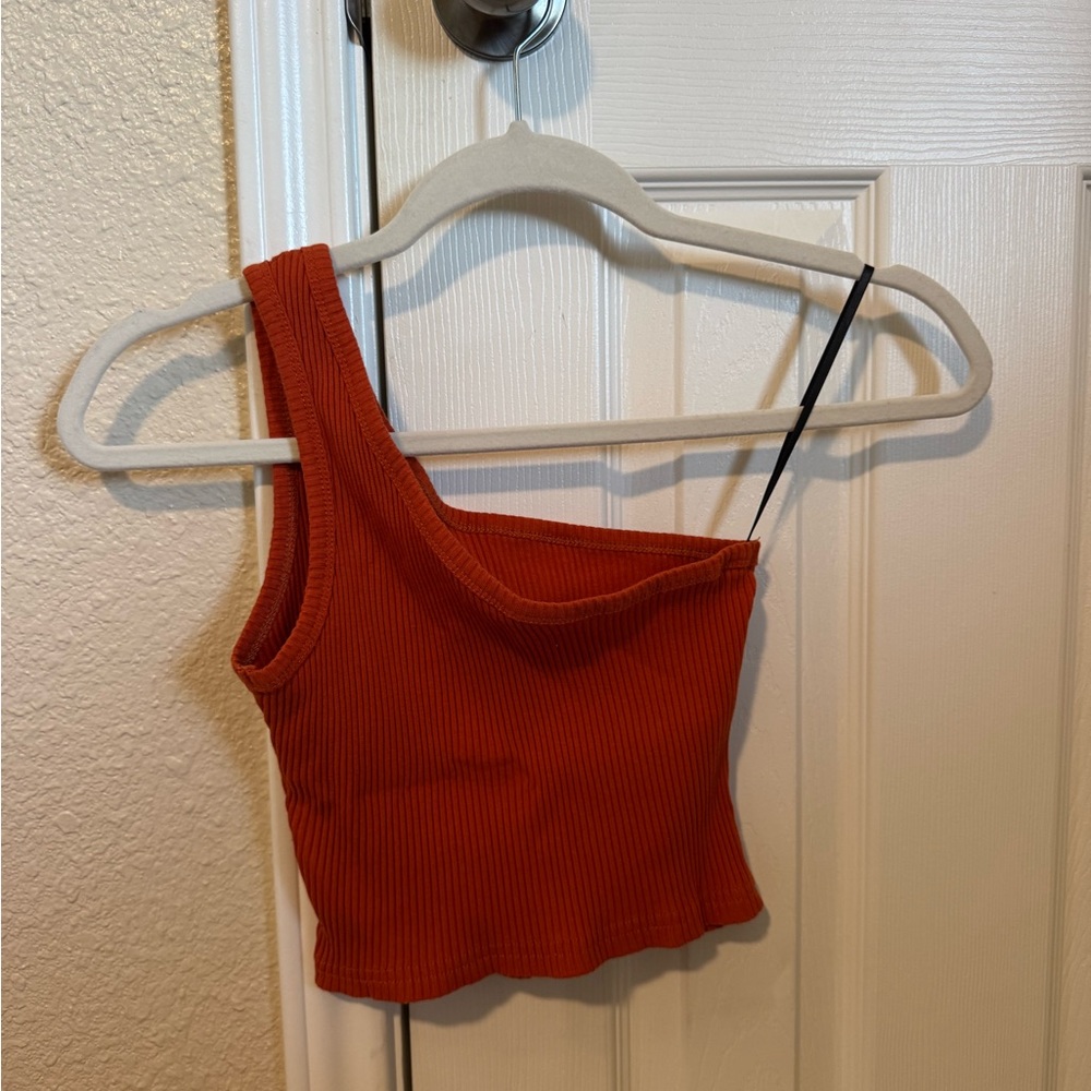 Amazon Orange Asymmetrical Crop Tank Top